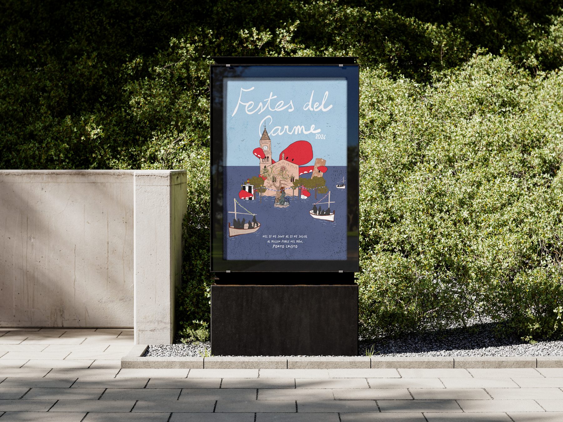 Cartel de las Festes del Carme en un mupi